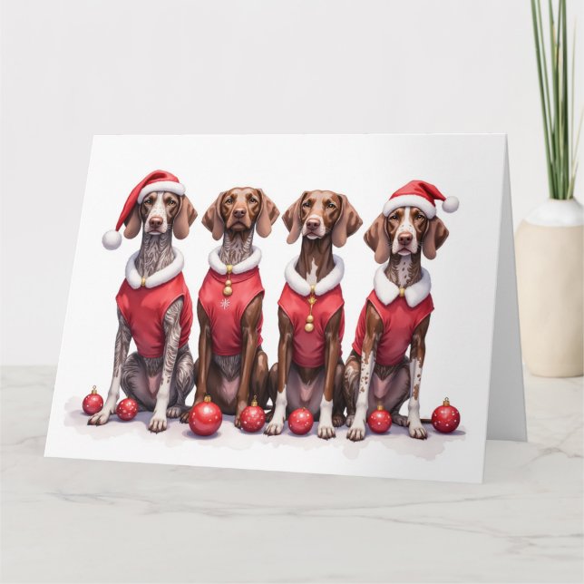 Tarjeta German Shorthaired Pointer Christmas Dress Santa (Anverso)