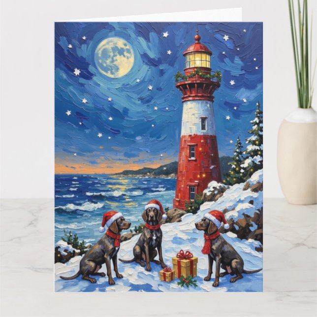 Tarjeta German Shorthaired Pointer Christmas Lighthouse (Anverso)