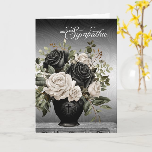 Tarjeta German Sympathy Vase of Black and White Roses (flor amarilla)