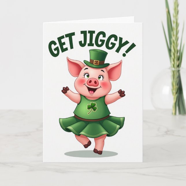 Tarjeta Get Jiggy Pig St Patricks Card (Anverso)