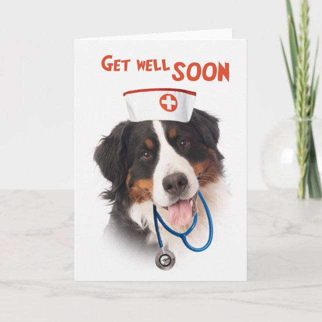 Tarjeta Get well card with dog with a nurse outfit (Anverso)