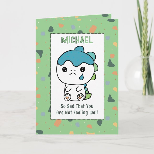 Tarjeta Get Well Cute Dinosaur Cartoon Funny Saying Child (Anverso)