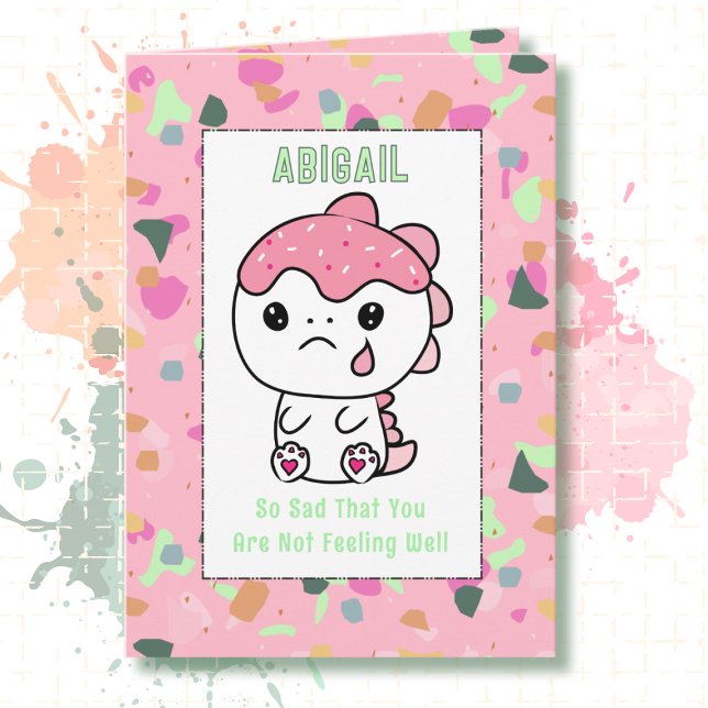 Tarjeta Get Well Little Girl PInk Dinosaur Cartoon Cute  (Subido por el creador)