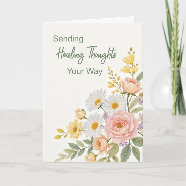 Tarjeta Get Well Sending Healing Thoughts Your Way Florals (Anverso)