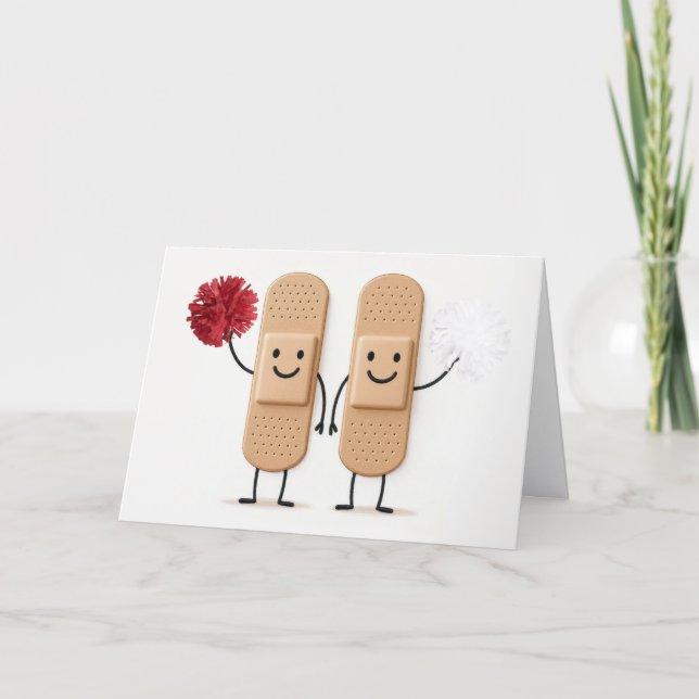 Tarjeta Get Well Soon Bandages With Cheerleading Pompoms (Anverso)