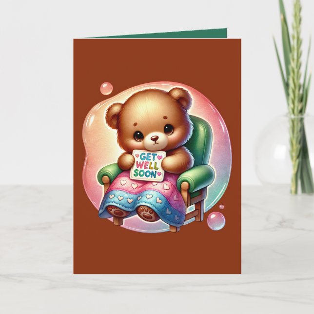 Tarjeta Get well soon bear add message  (Anverso)