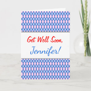 Tarjeta Get Well Soon; Blue and Pink Diamond Shape Pattern