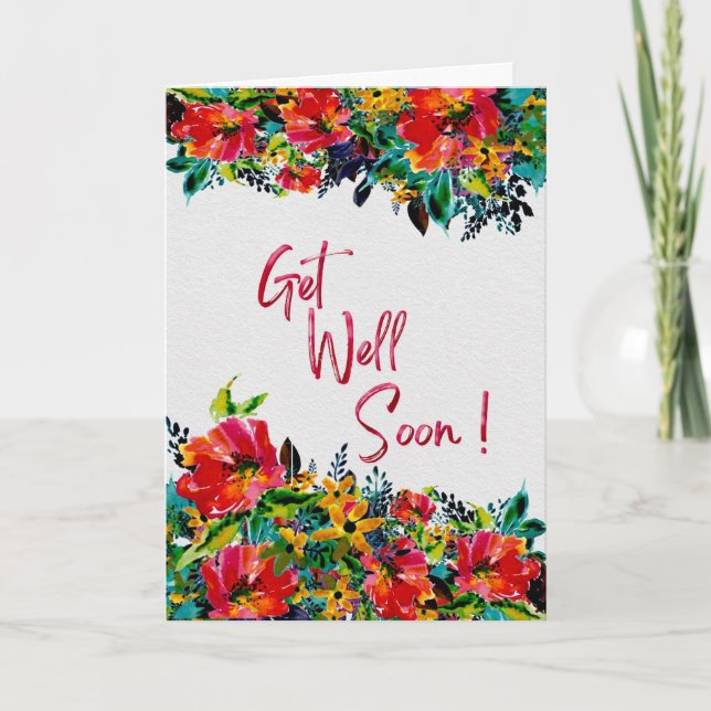 Tarjeta Get Well Soon – Bright Floral Watercolor (Anverso)