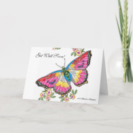 Tarjeta Get Well Soon! Mariposa y flores