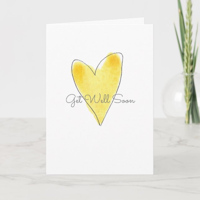 Tarjeta Get Well Soon Yellow Watercolor Heart Love (Anverso)