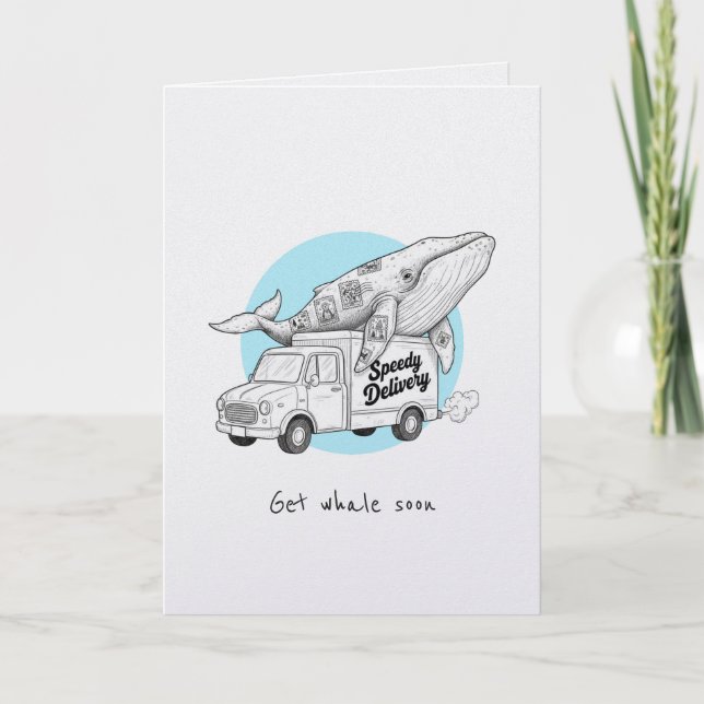 Tarjeta Get whale soon get well soon punny funny card (Anverso)