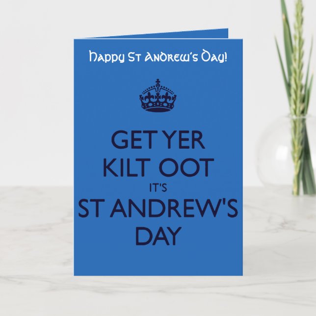 Tarjeta Get Yer Kilt Oot Its St Andrews Day Blue Text (Anverso)