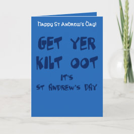 Tarjeta Get Yer Kilt Oot Its St Andrews Day Fun Blue Text