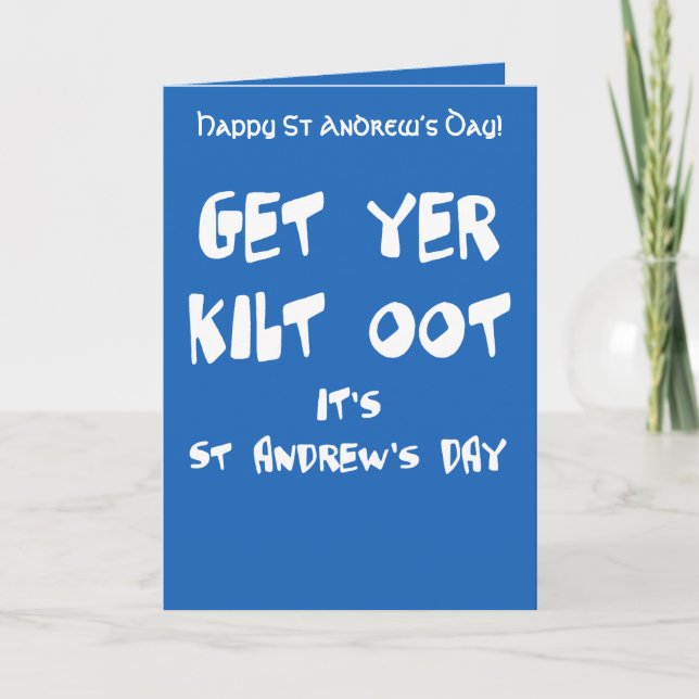 Tarjeta Get Yer Kilt Oot Its St Andrews Day Fun White Text (Anverso)