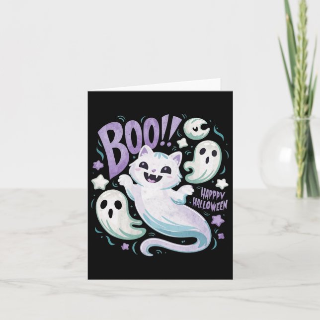 Tarjeta Ghost Cat Boo Kitty Halloween (Anverso)