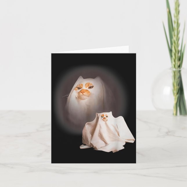 Tarjeta Ghost Cat Ghost Kitten Funny Cat Meme Halloween  (Anverso)