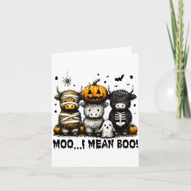 Tarjeta Ghost Cow Moo I Mean Boo Halloween Outfit Funny Co (Anverso)