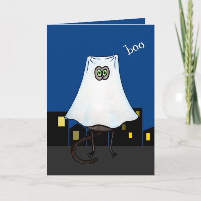 Tarjeta Ghost Halloween Cat - Personalizable (Anverso)