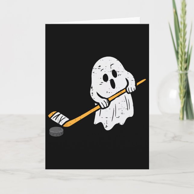 Tarjeta Ghost Playing Ice Hockey Halloween Costume Sports  (Anverso)