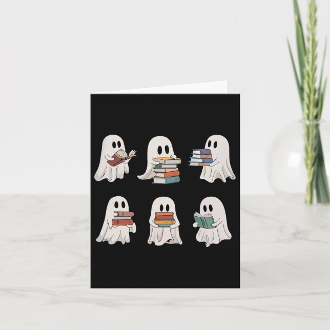 Tarjeta Ghost Reading Books Teacher Halloween Librarian Cu (Anverso)