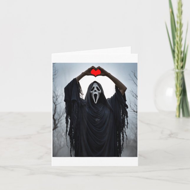 Tarjeta Ghost Red Heart Hands Y Face Halloween Valentines  (Anverso)