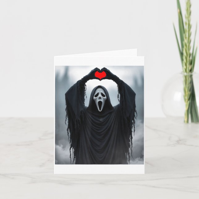 Tarjeta Ghost Red Heart Hands Y Face Halloween Valentines  (Anverso)