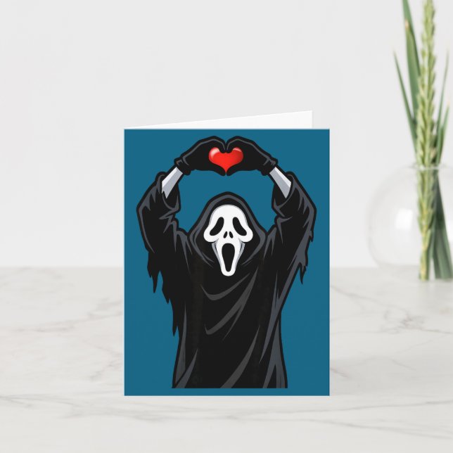 Tarjeta Ghost Red Heart Hands Y Face Halloween Valentines  (Anverso)