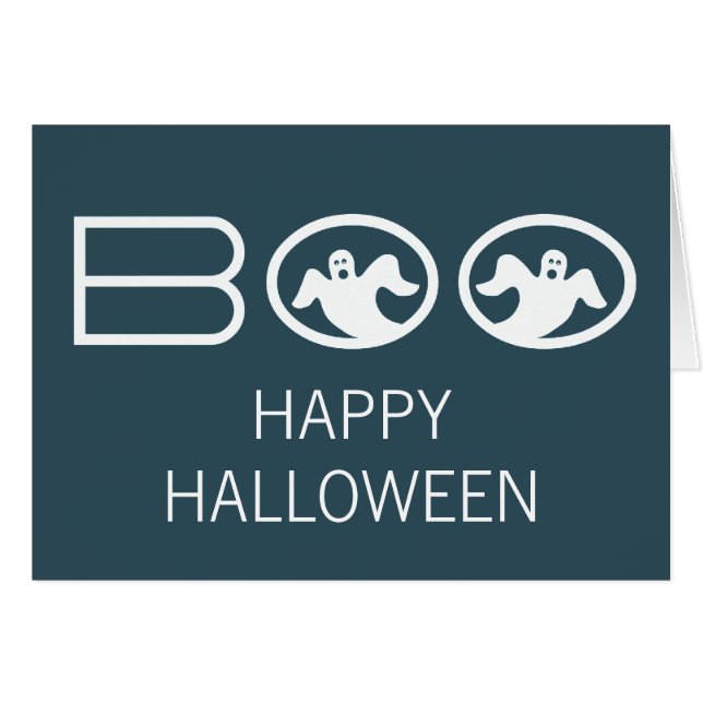 Tarjeta Ghostly Boo Halloween, azul y blanco (Anverso (Horizontal))