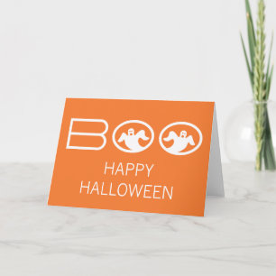 Tarjeta Ghostly Boo Halloween, Naranja y blanco