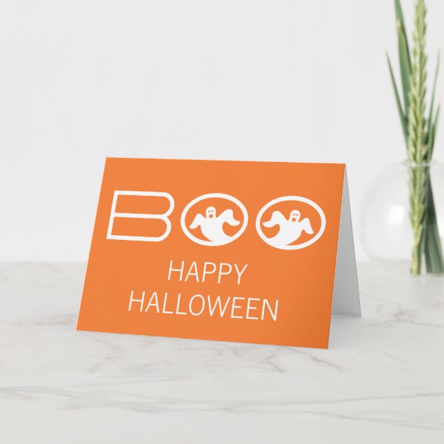 Tarjeta Ghostly Boo Halloween, Naranja y blanco (Anverso)