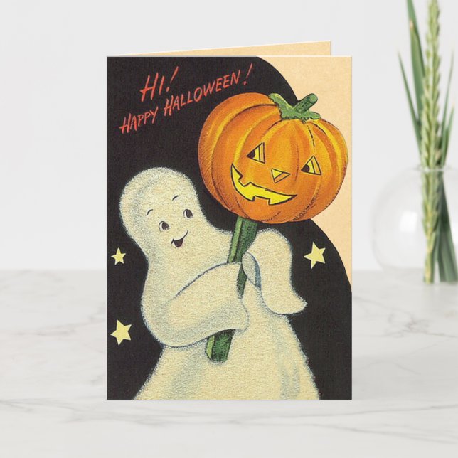 Tarjeta Ghostly Vintage Kids Halloween Card (Anverso)