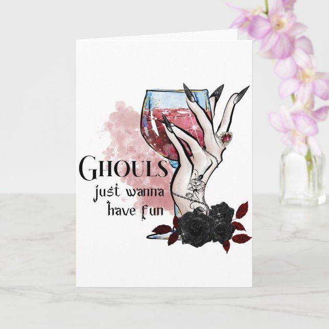Tarjeta Ghouls solo quiere divertirse con Halloween (Orquídea)