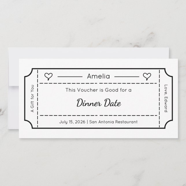 Tarjeta Gift Voucher, Custom Gift Ticket Card (Anverso)