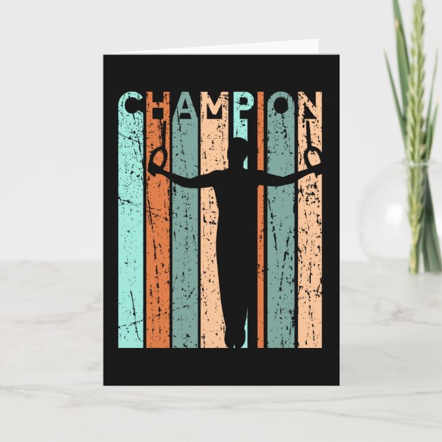 Tarjeta Gimnasia masculina campeona retro angustiada Cumpl (Anverso)