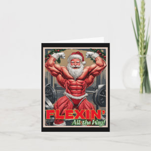 Tarjeta Gimnasio Muscular Santa Claus Flexin todo el camin