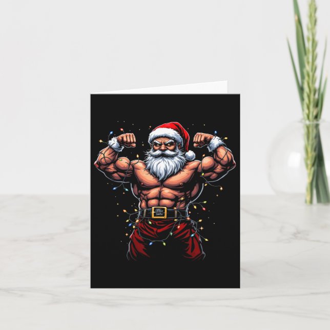 Tarjeta Gimnasio Santa Navidades Entrenando Muscular Santa (Anverso)