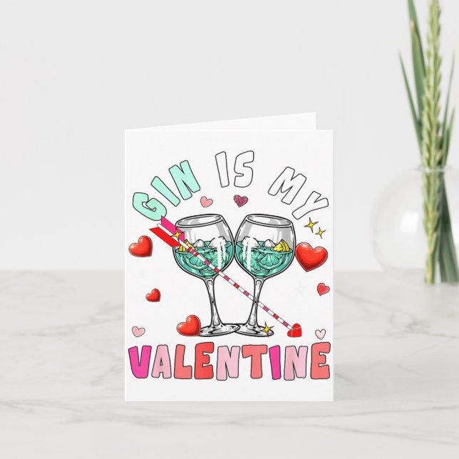 Tarjeta Gin Es Mi San Valentín Corazones Pareja Bebedora F (Anverso)