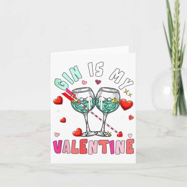 Tarjeta Gin Is My Valentine Hearts Matching Drinker Family (Anverso)