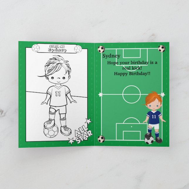 Tarjeta Ginger Boys Soccer Colour Page Feliz cumpleaños (Interior)
