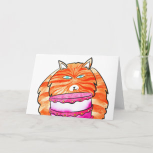 Tarjeta Ginger cat con la carta de cumpleaños del pastel