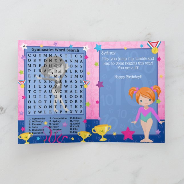Tarjeta Ginger Chicas Gymnastics Word Search Happy Birday (Interior)