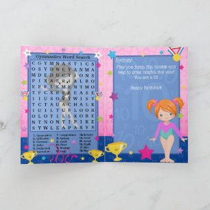Tarjeta Ginger Chicas Gymnastics Word Search Happy Birday