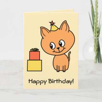 Tarjeta Ginger Kitten vestido con un Gorra de cumpleaños.
