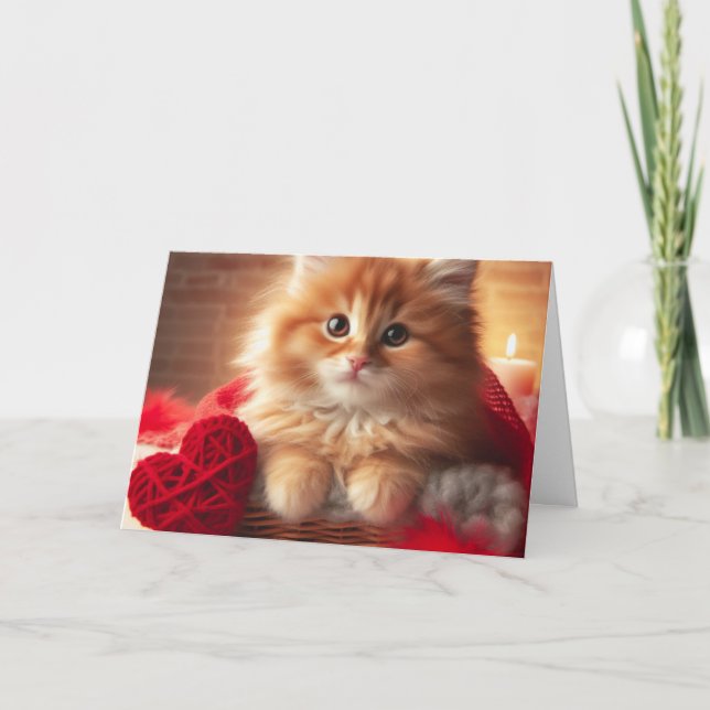 Tarjeta Ginger Valentine Kitten Yarn Heart (Anverso)