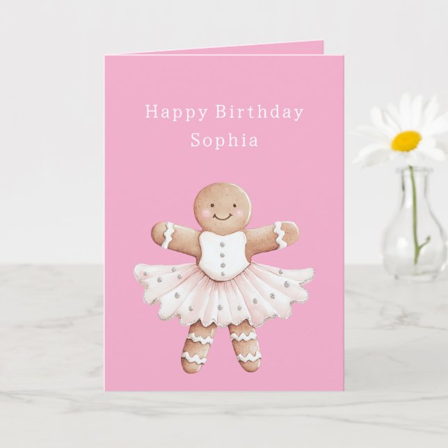 Tarjeta Gingerbread Chica Ballerina Ballet Cumpleaños (Planta pequeña)