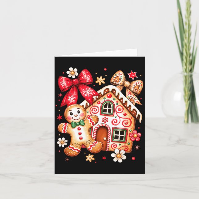 Tarjeta Gingerbread Christmas Bow Christmas House Retro Co (Anverso)