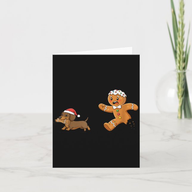 Tarjeta Gingerbread Cookie Chasing Dachshund Christmas Dog (Anverso)