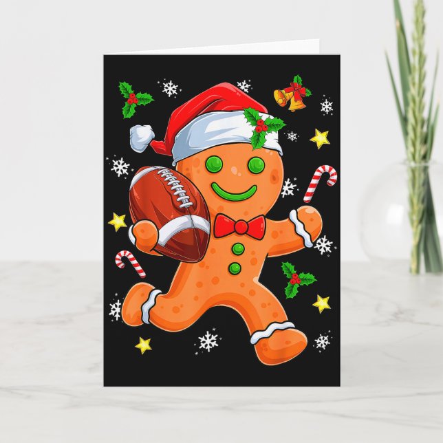 Tarjeta Gingerbread Cookie Playing Football Merry Christma (Anverso)