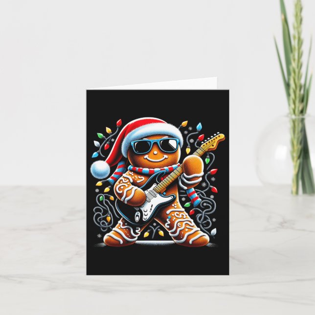 Tarjeta Gingerbread de guitarra de rock tocando la guitarr (Anverso)