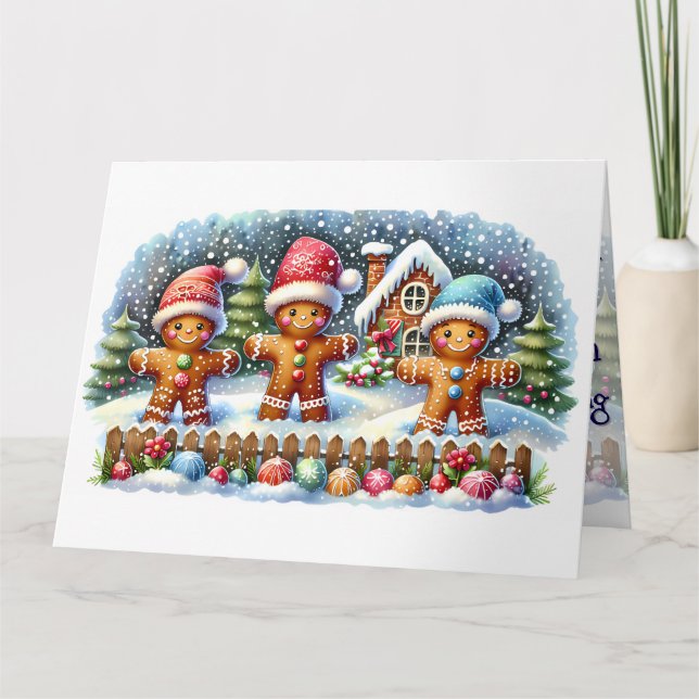 Tarjeta Gingerbread Family Snowy Christmas Scene (Anverso)